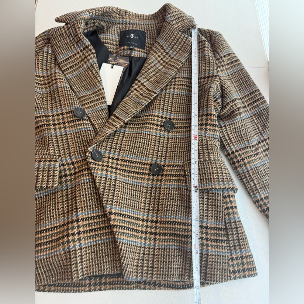 NWT 7 For All Mankind Plaid Double Breasted
Blazer Brown Blue Small Academia - Picture 5 of 9